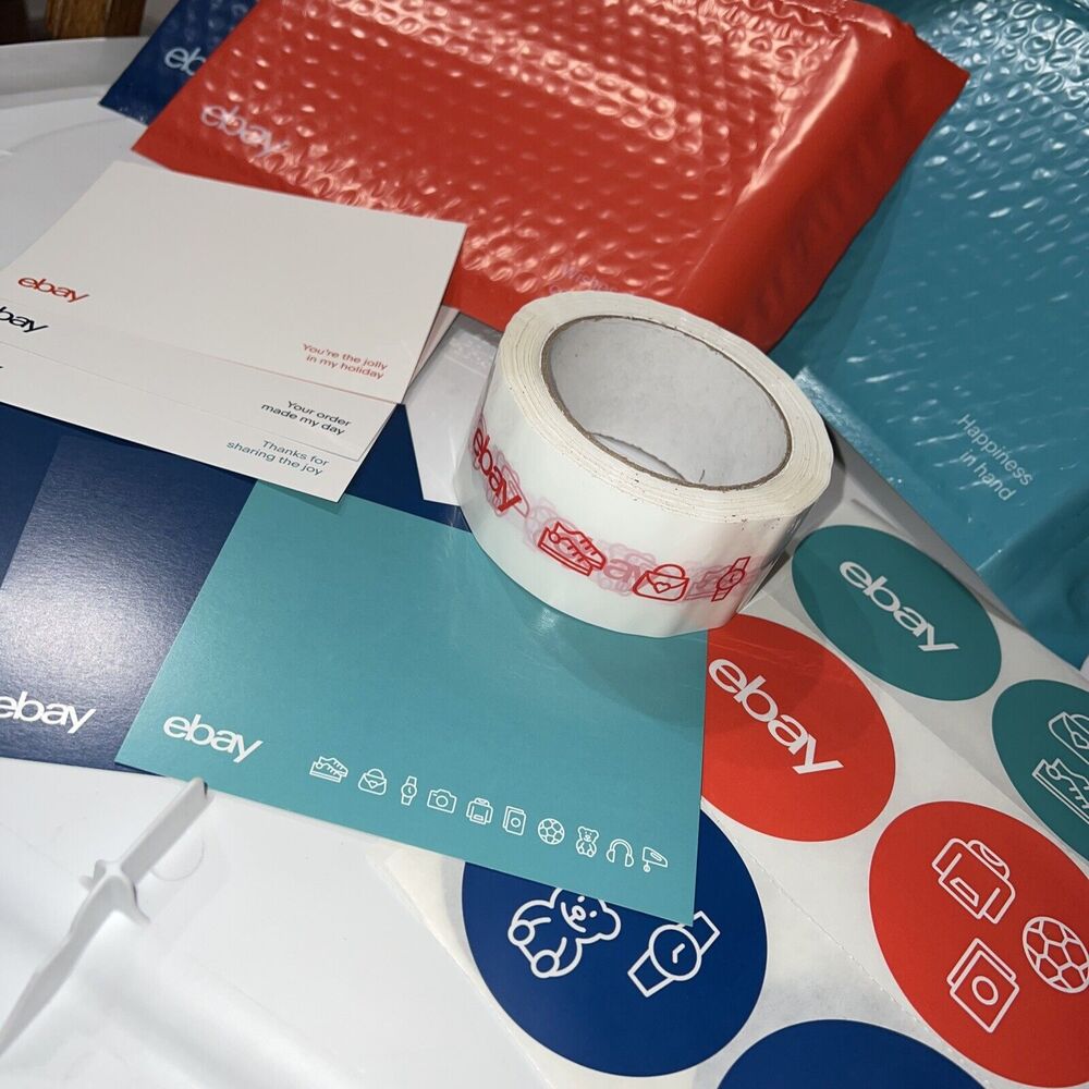 25 eBay Branded Shipping Supplies STARTER KIT Red Tape Postcard Bag